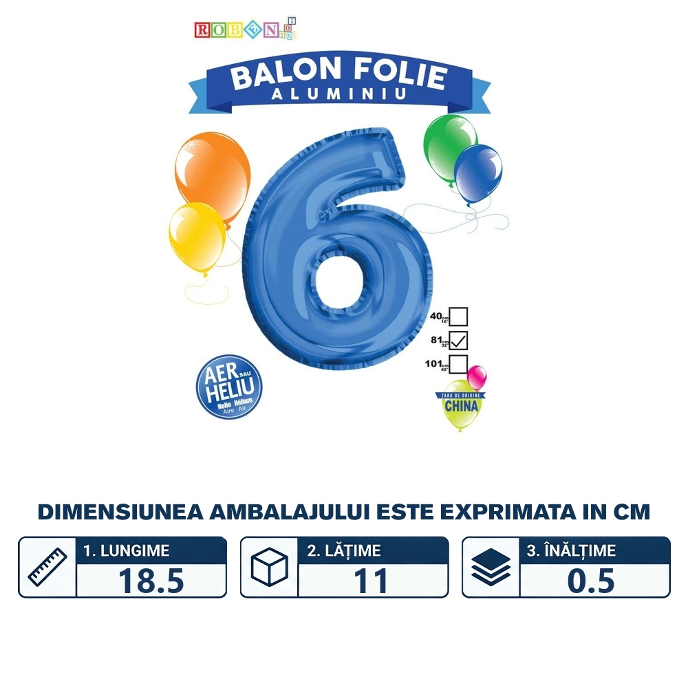 Balon, folie aluminiu, albastru, cifra 6, 81 cm - imagine 2