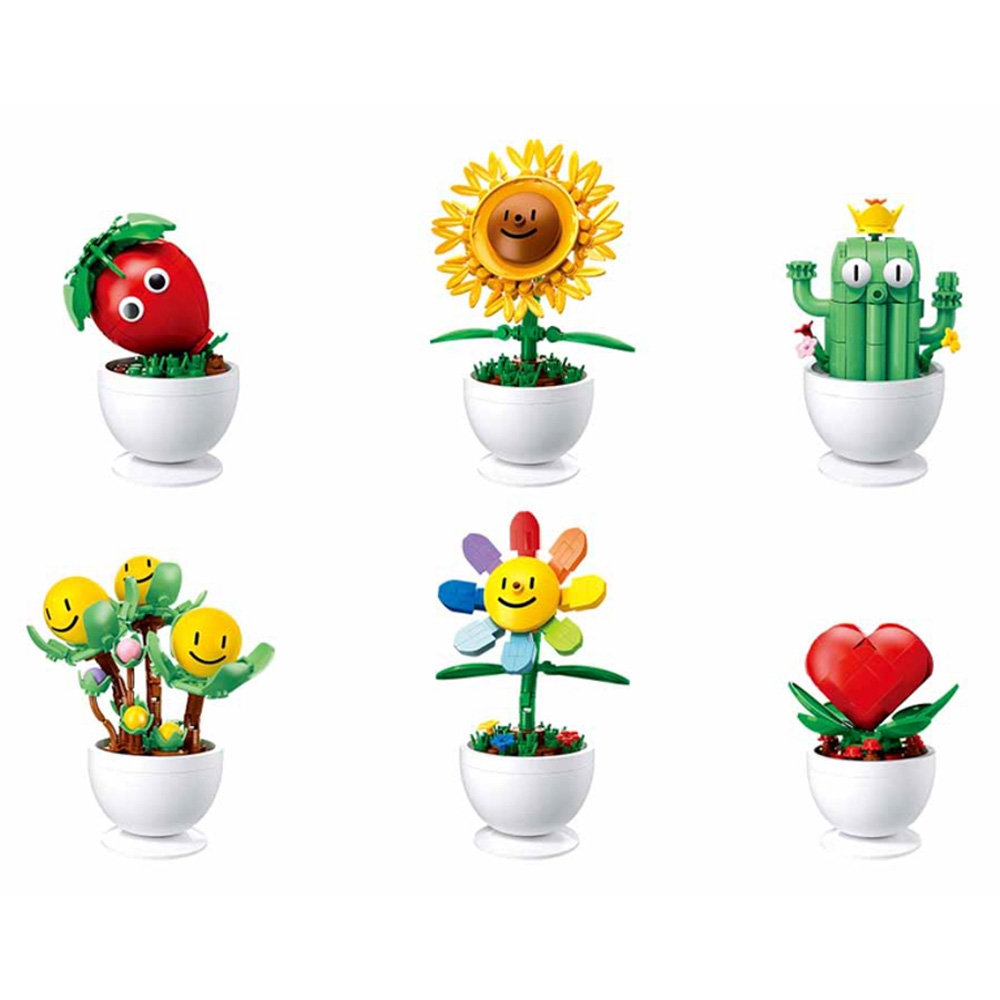 Set de constructie Flowers, 6 modele/display, Plante in ghiveci - Sluban - imagine 3
