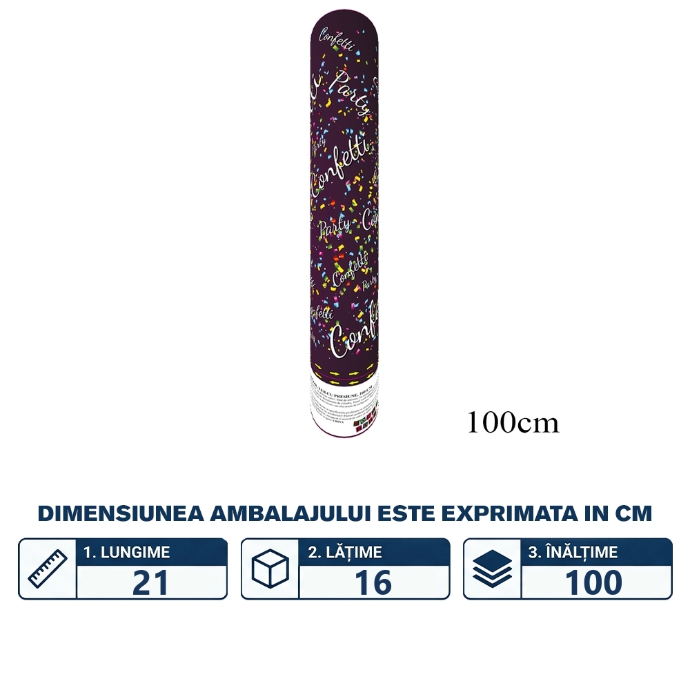 Confetti color, tub cu presiune, 100 cm - imagine 2