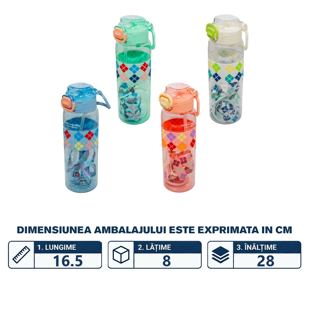 Sticla apa, din plastic, transparenta, cu grip, 800 ml - imagine 2