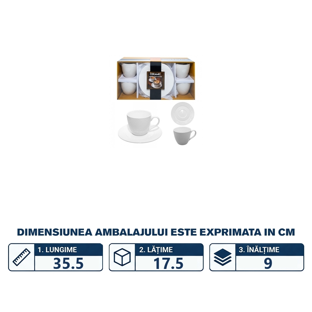 Set Cafea, din ceramica: 4 cesti + 4 farfurioare - imagine 2