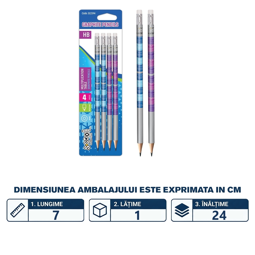 Creioane grafit HB, tabla inmultirii, 4 buc/blister- S-COOL - imagine 2