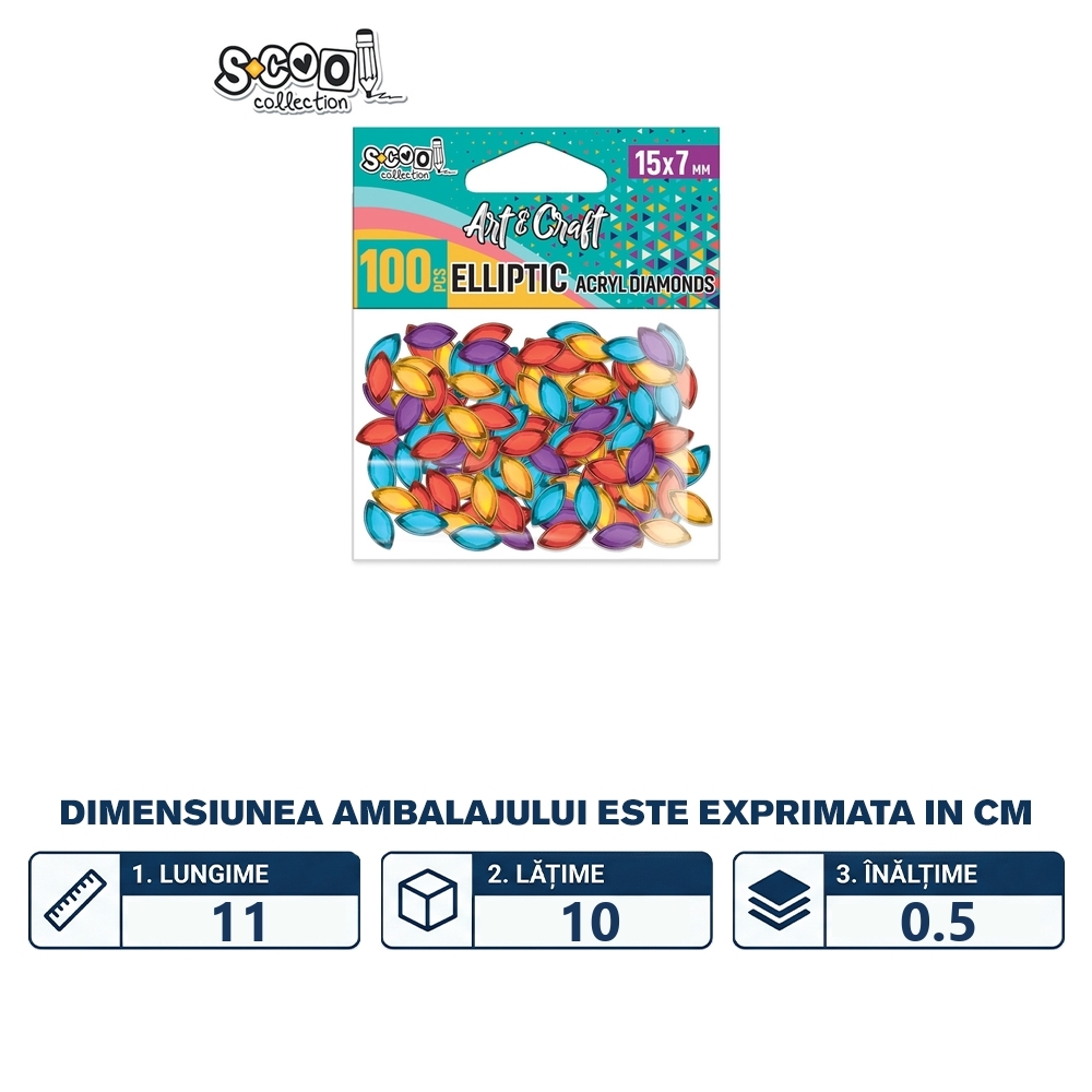 Accesorii craft, diamante acril, 15x7 mm, 100 buc/set - S-COOL - imagine 2