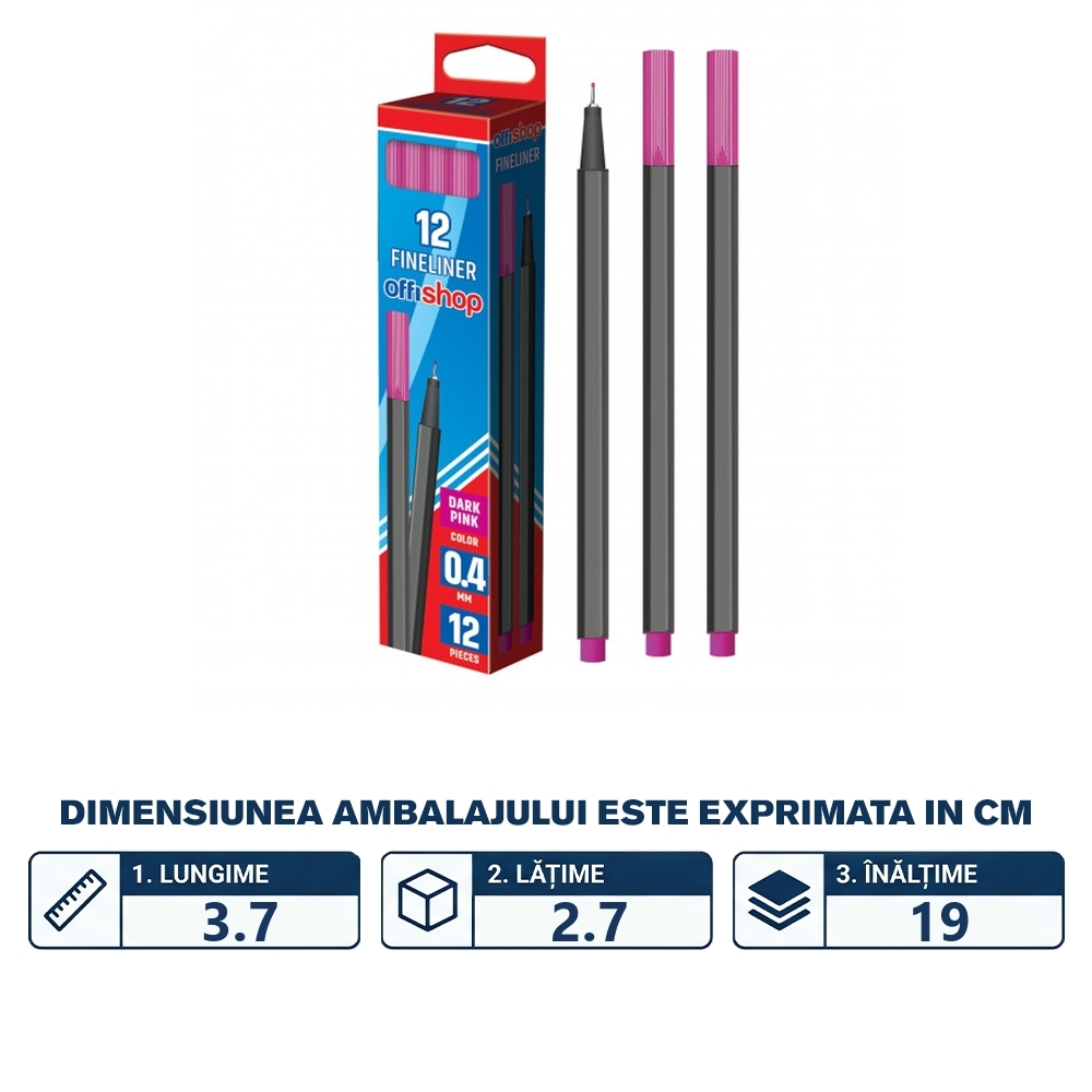 Fineliner roz, 0.4mm, 12buc/cutie - OFFISHOP - imagine 2