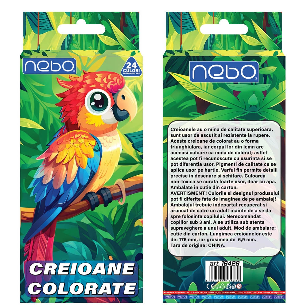 Creioane color, triunghiulare, 24 culori - NEBO