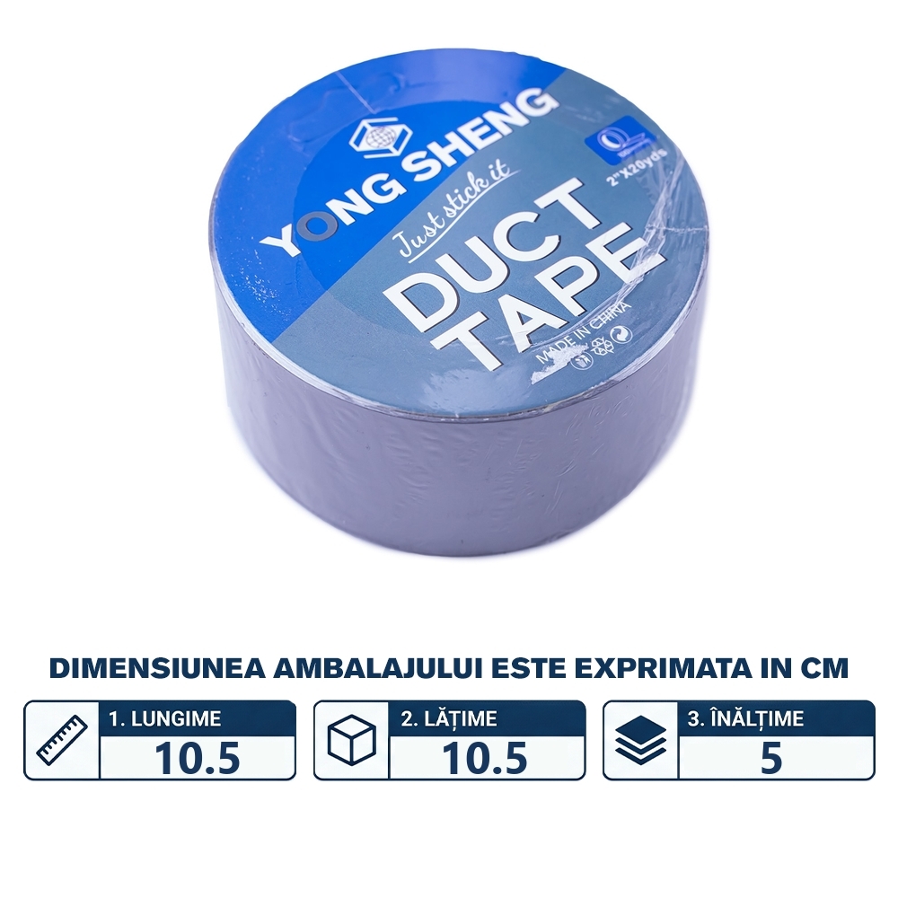Banda adeziva, duct tape, gri, 48x20m, 190 microni - imagine 2