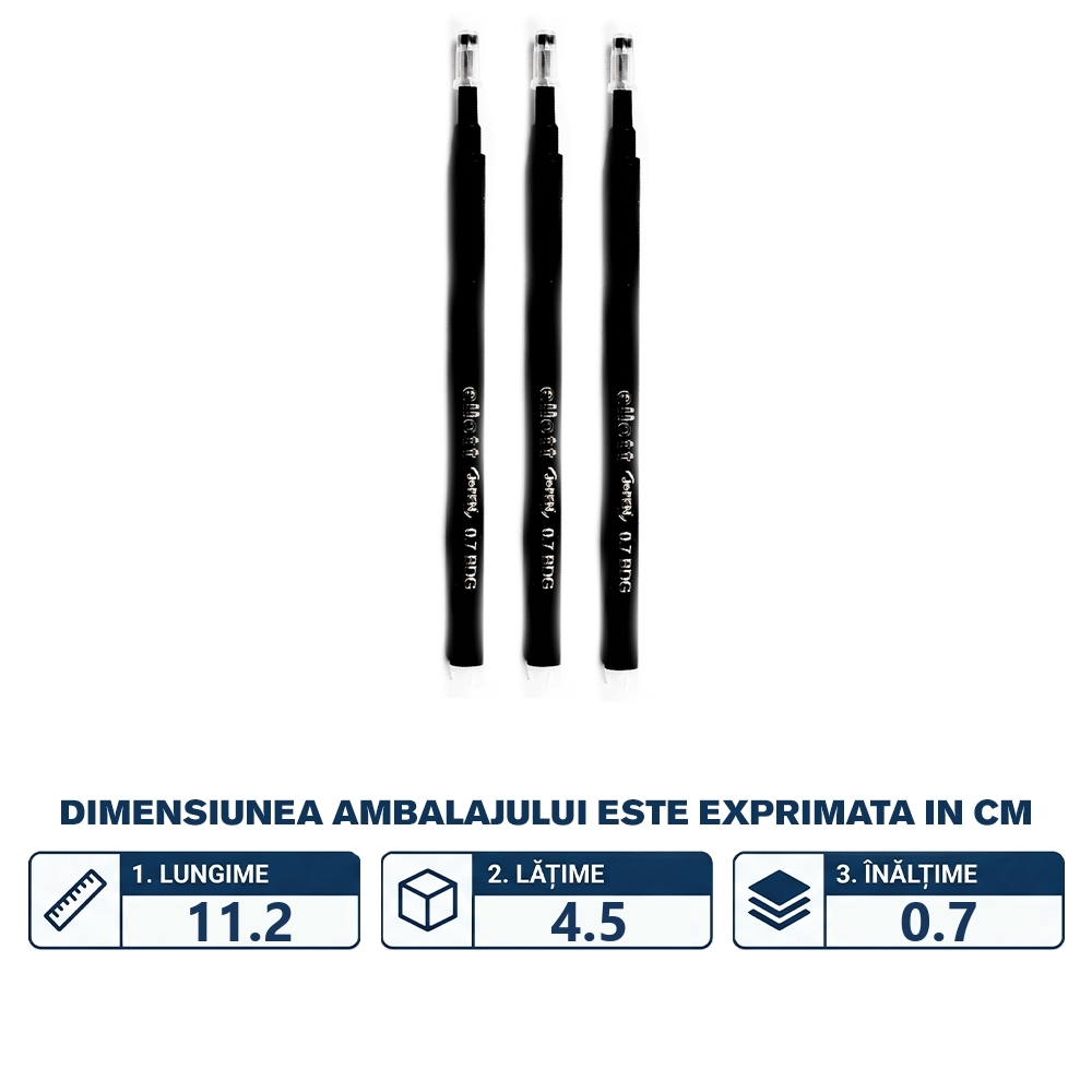 Mine cu cerneala termosensibila, neagra, 3 buc/set -  ELLOTT - imagine 2