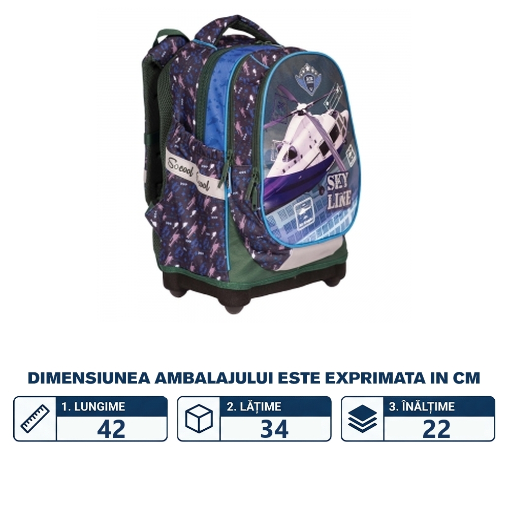 Ghiozdan anatomic, compartiment laptop, 42x34x22 cm, SKY LINE - S-COOL - imagine 2