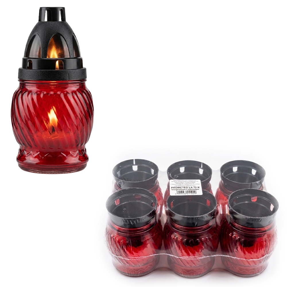 Candela sticla, rotunda, capac plastic negru, 140mm, ~4-6h, 30gr
