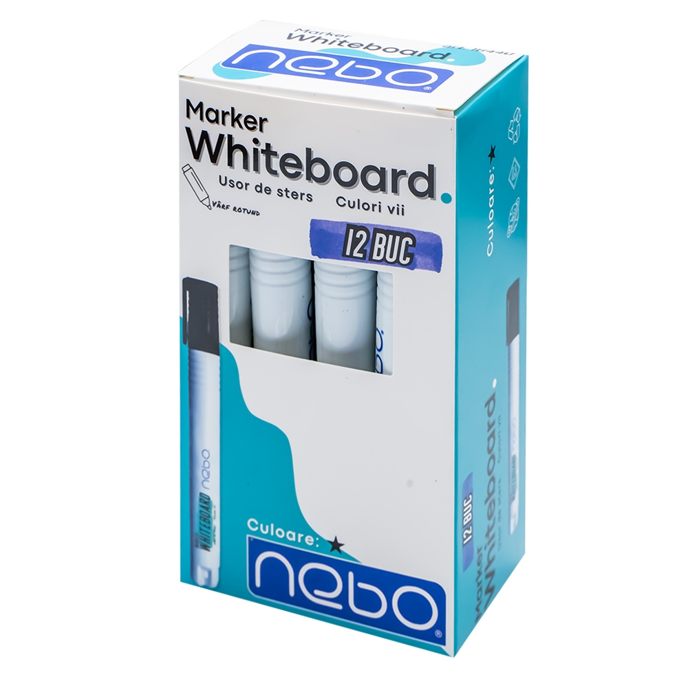 Marker Whiteboard, Negru, 12 buc/set - NEBO - imagine 3