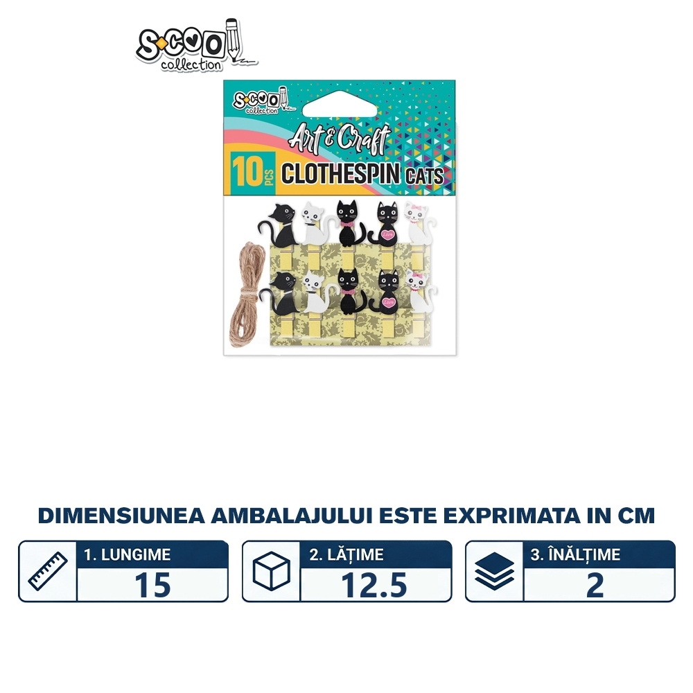 Accesorii craft, carlige lemn, pisica, 10 buc/set - S-COOL - imagine 2