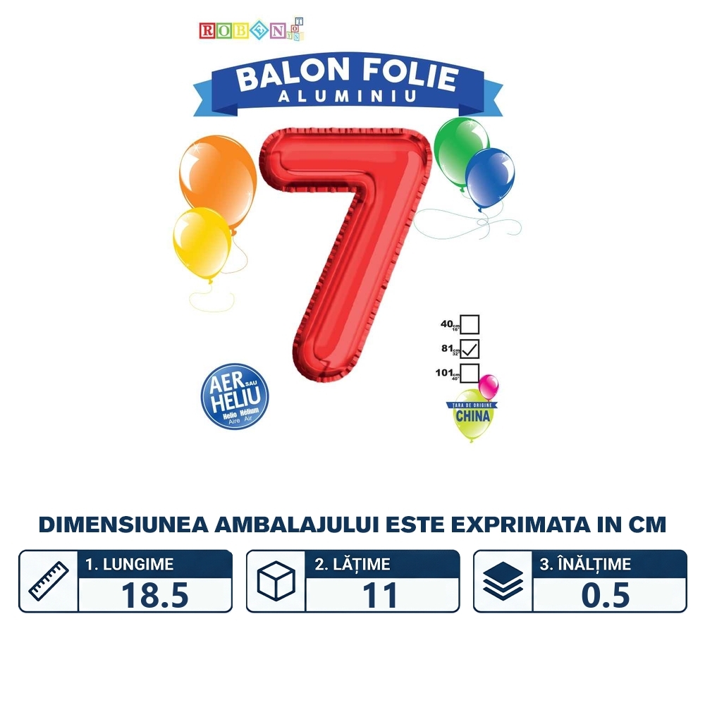 Balon, folie aluminiu, rosu, cifra 7, 81 cm - imagine 2