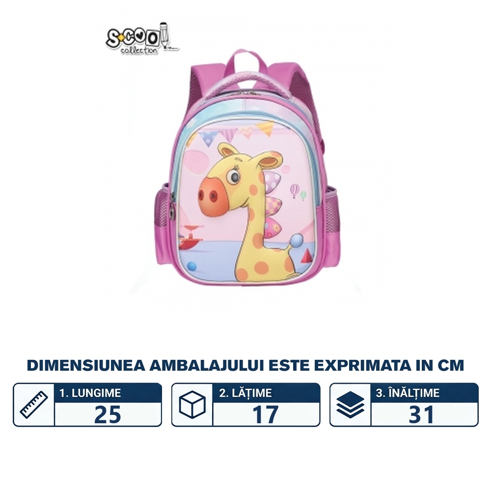Ghiozdan gradinita 3D, 25x17x31 cm, GIRAFFE - S-COOL - imagine 2