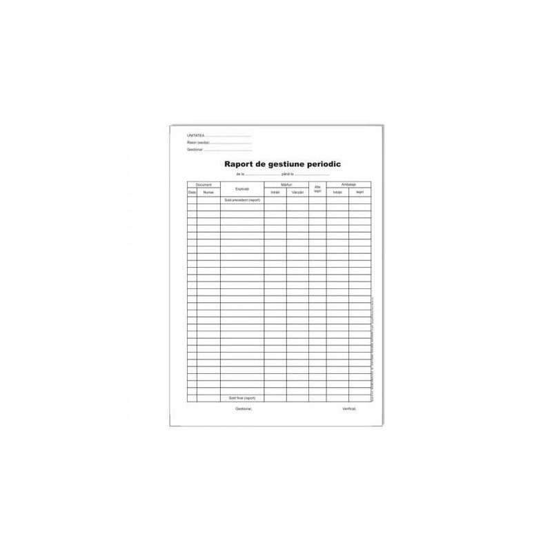 Raport de gestiune periodic, A4, autocopiativ, 2 ex, 100 file