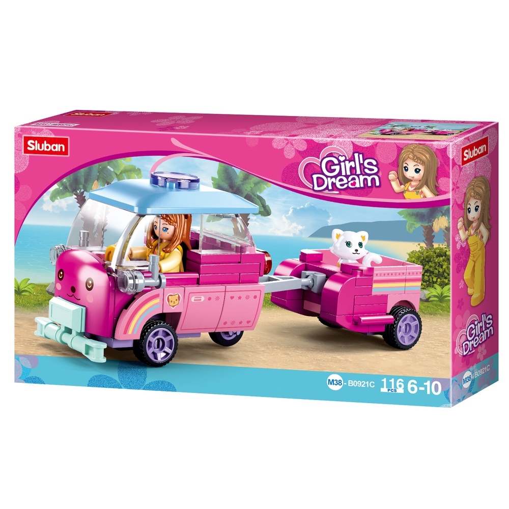Set de constructie Girl's dream, 116 piese, Masina transport pisica - Sluban