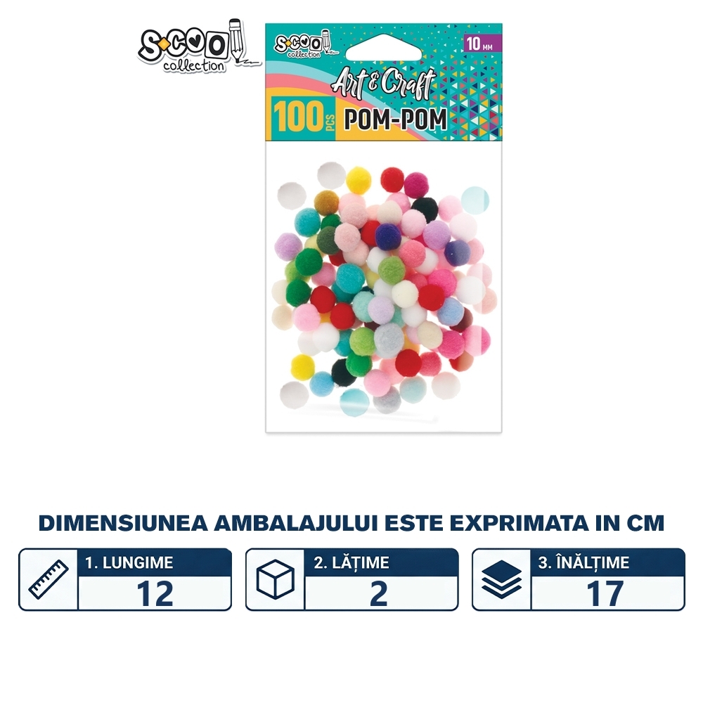 Accesorii craft, pom-pom, 10 mm, 100 buc/set - S-COOL - imagine 2