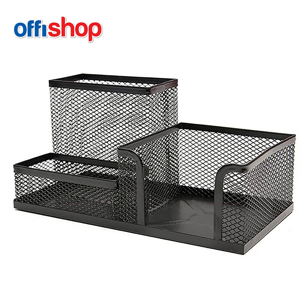 Suport birou MESH, 3 compartimente, negru, 20x10x10 cm - OFFISHOP