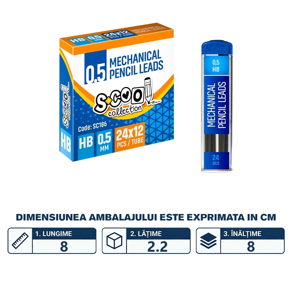 Mine creion mecanic 0,5mm, HB, 24 buc/set - S-COOL - imagine 2