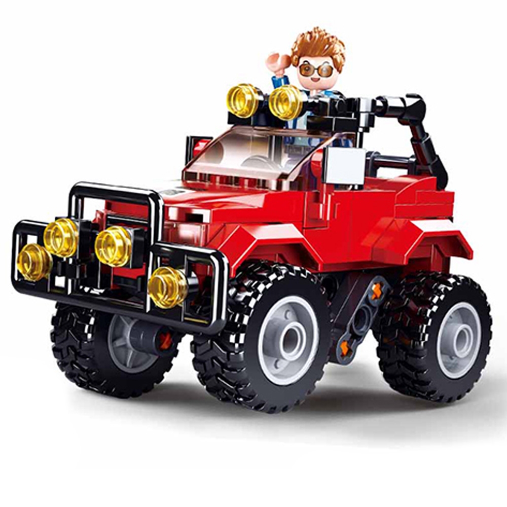 Set de constructie Town, 135 piese, Masina Offroad, mecanism Pull-Back - Sluban - imagine 2