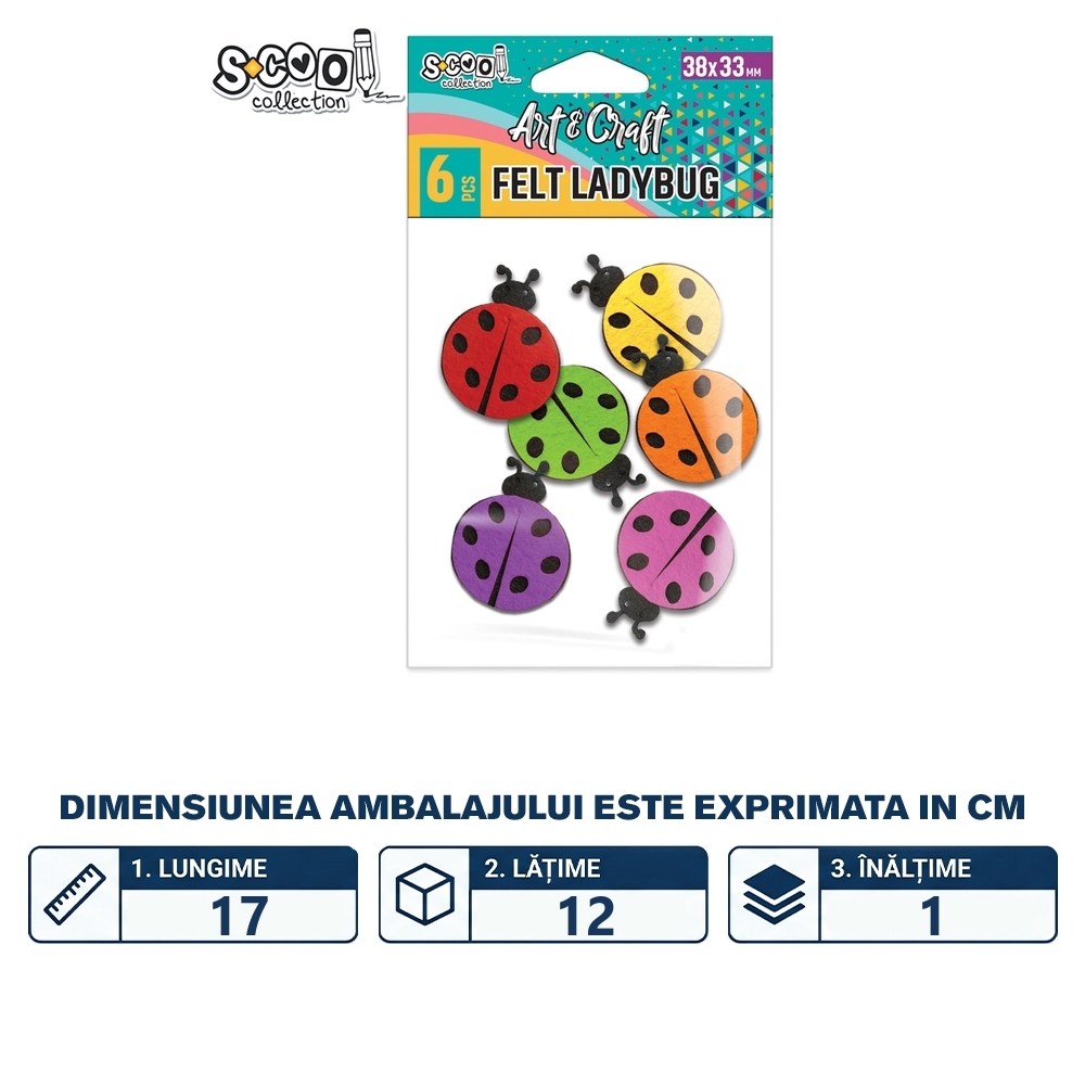 Accesorii craft, buburuze fetru, 38x33 mm, 6 buc/set - S-COOL - imagine 2