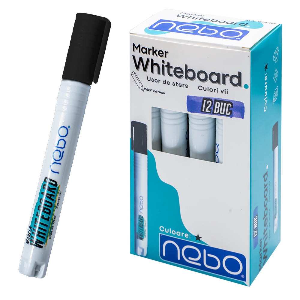 Marker Whiteboard, Negru, 12 buc/set - NEBO