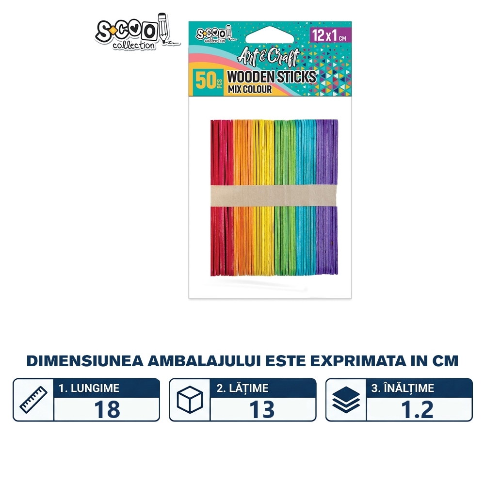 Accesorii craft, betisoare lemn color, 11,4x1 cm, 50 buc/set - S-COOL - imagine 2
