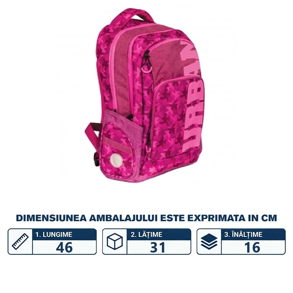 Ghiozdan anatomic, compartiment laptop, URBAN, 46x31x16 cm, PURPLE MILITARY - S-COOL - imagine 2