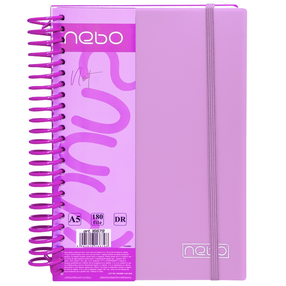 Caiet A5, 180 file, 70g, coperta plastic, cu elastic, DR - NEBO - imagine 8