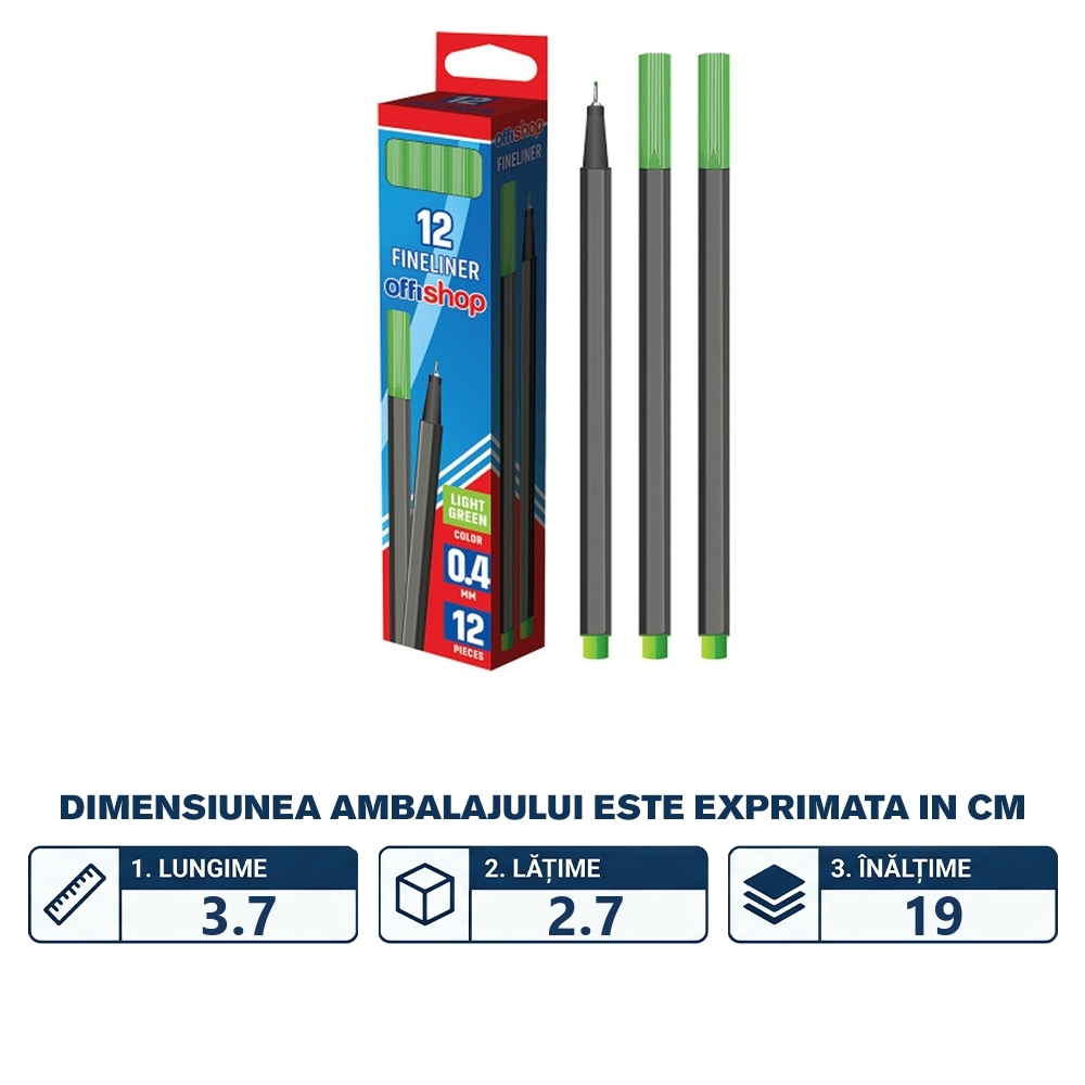 Fineliner verde deschis, 0.4mm, 12buc/cutie - OFFISHOP - imagine 2