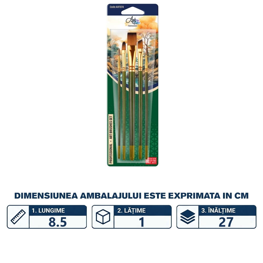 Pensule varf tesit + rotund, Profesional, 5 buc/blister - ARTLINE - imagine 2