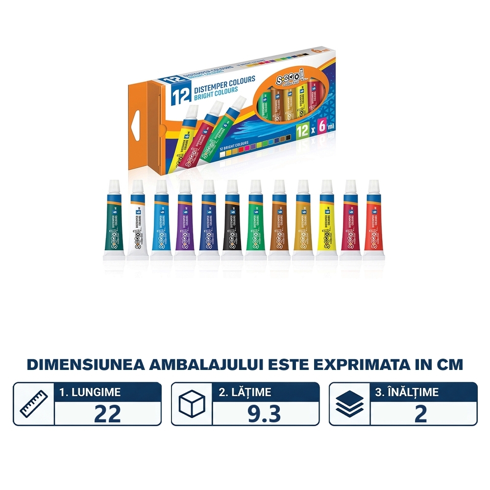 Tempera, 6 ml, 12 culori/set - S-COOL - imagine 2