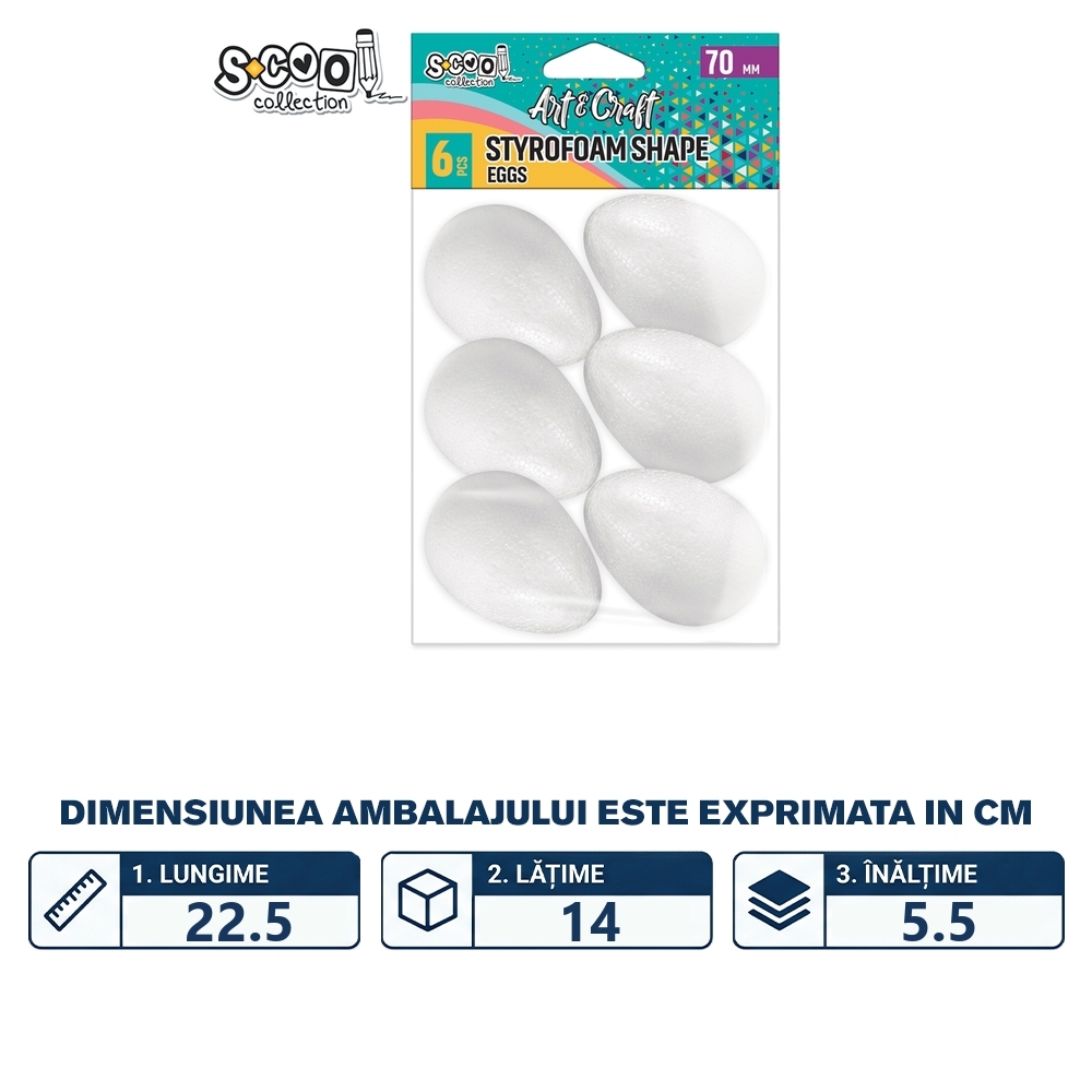Accesorii craft, forme ovale polistiren, 70 mm, 6 buc/set - S-COOL - imagine 2