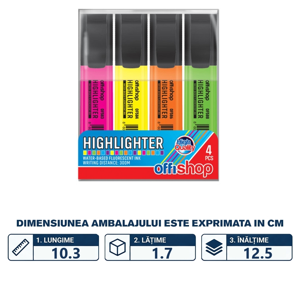 Textmarker fluorescent, varf tesit, 4culori/set, 1-5mm- OFFISHOP - imagine 2