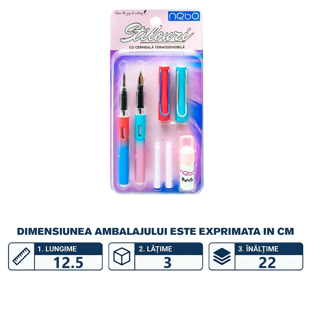 Stilouri cu cerneala termosensibila + rezerve, 2 buc/blister, roz - NEBO - imagine 2