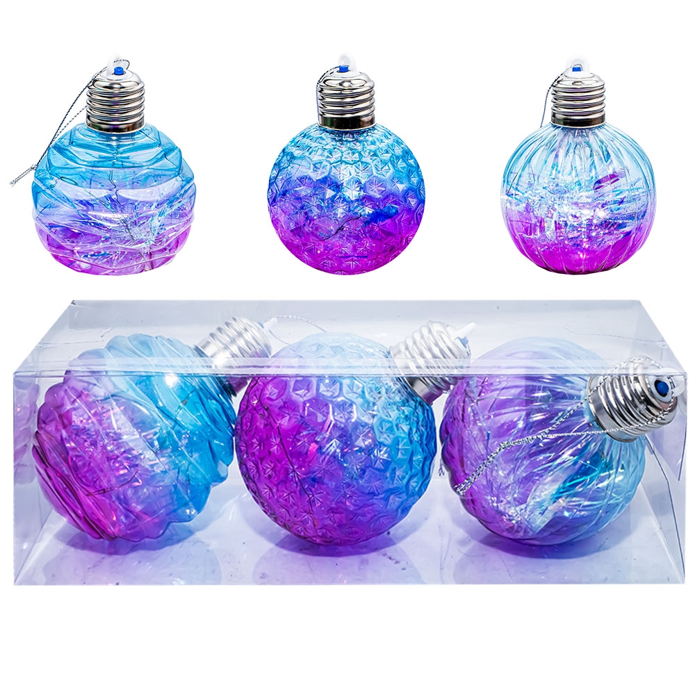 Globuri pom Craciun cu lumina, 3 buc/set