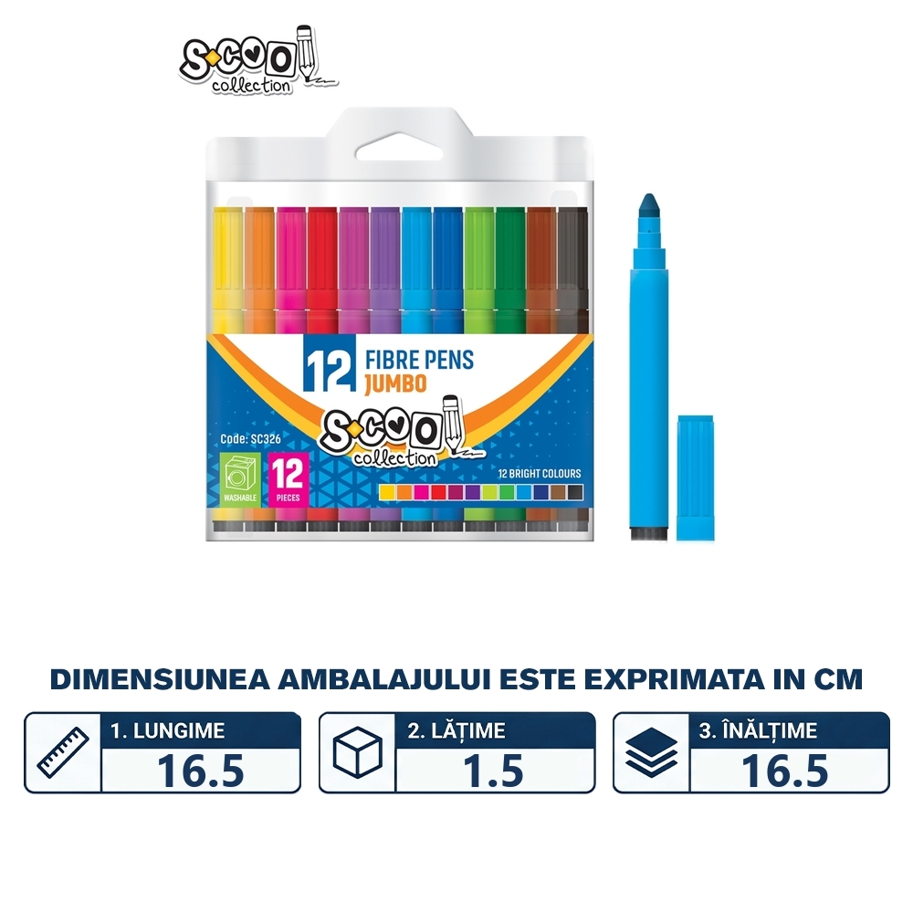 Carioca jumbo, 12 culori/cutie PVC - S-COOL - imagine 2