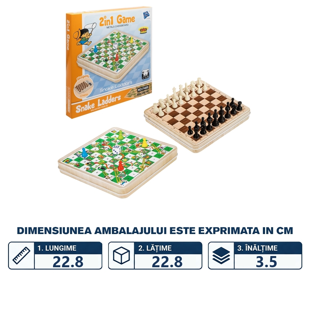 Joc 2 in 1: Sah + Serpi si scari, magnetic, in cutie metal - imagine 2