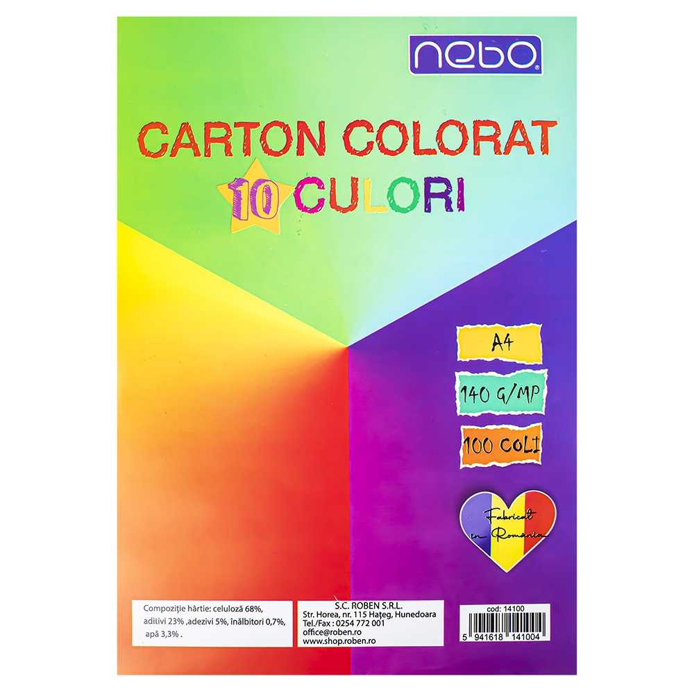 Carton color A4, 10 culori, 140g, 100 coli/set - NEBO - imagine 2