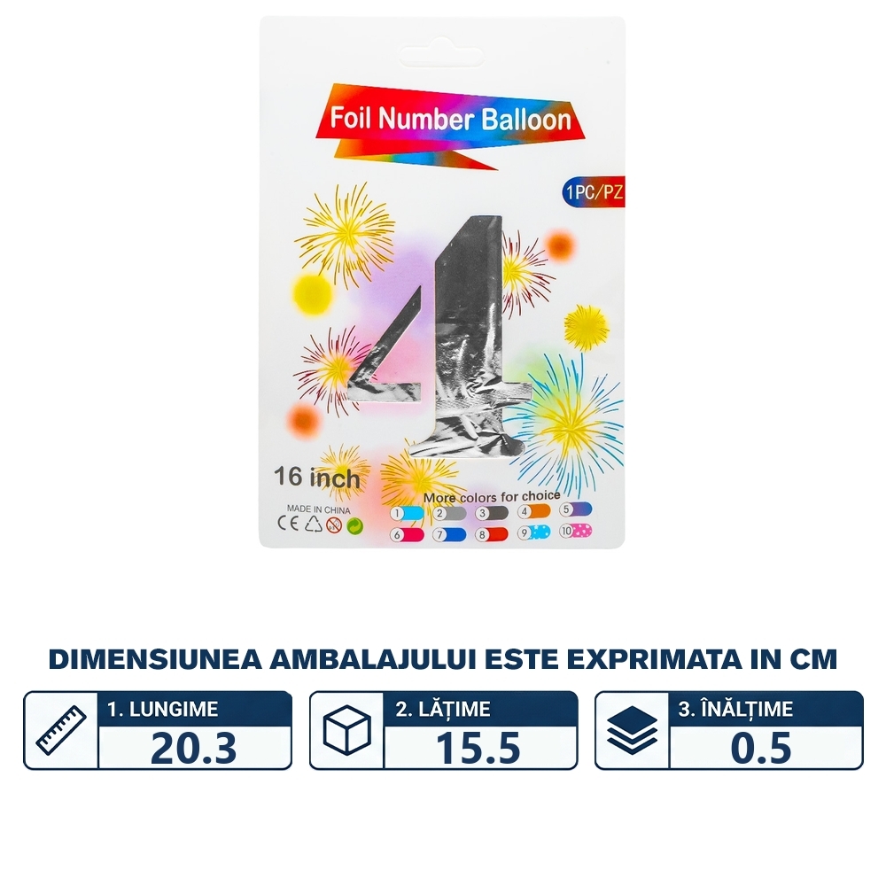 Balon, folie aluminiu, Argintiu, cifra 4, 40 cm - imagine 2