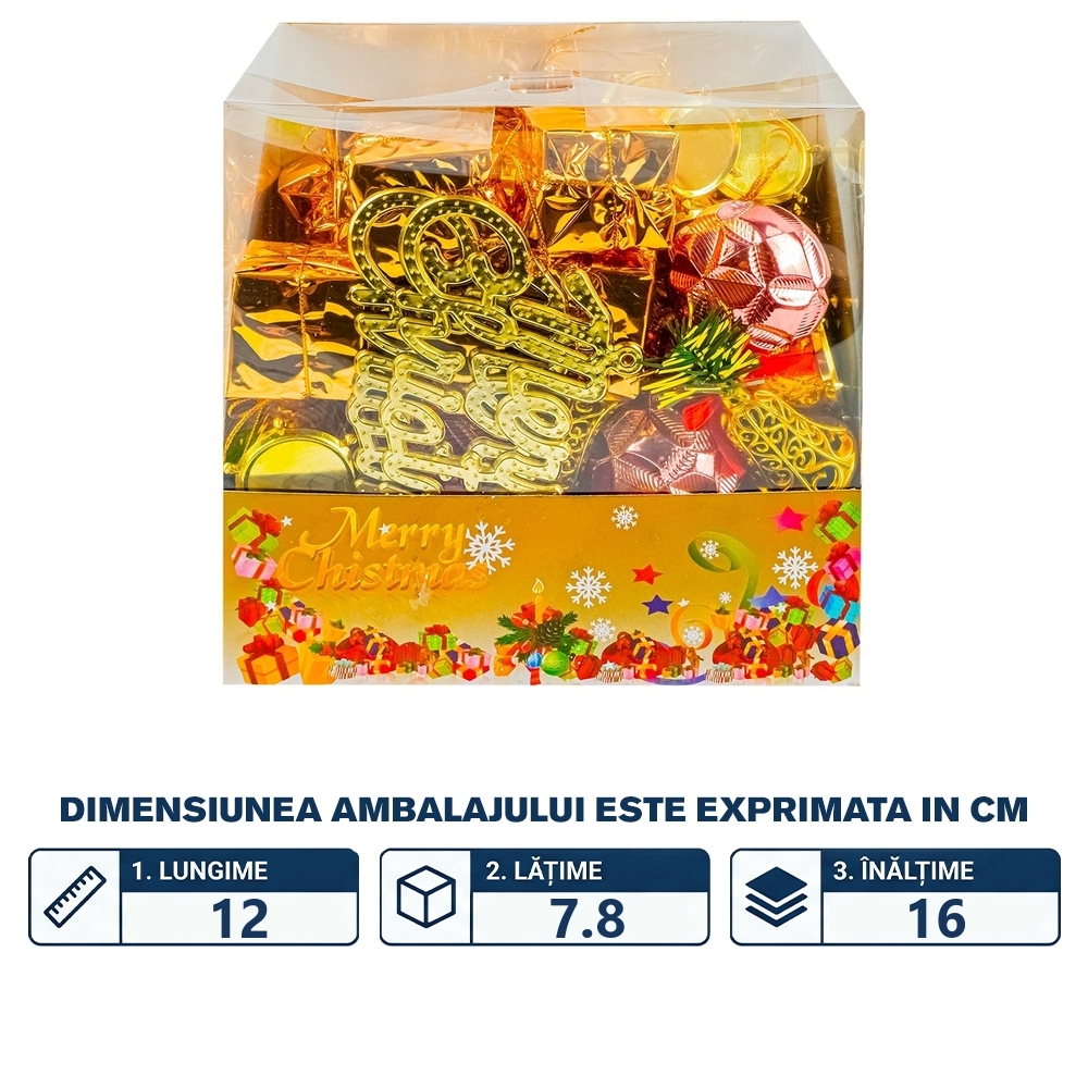 Globuri pom Craciun, Aurii + roz, 48 buc/set - imagine 2