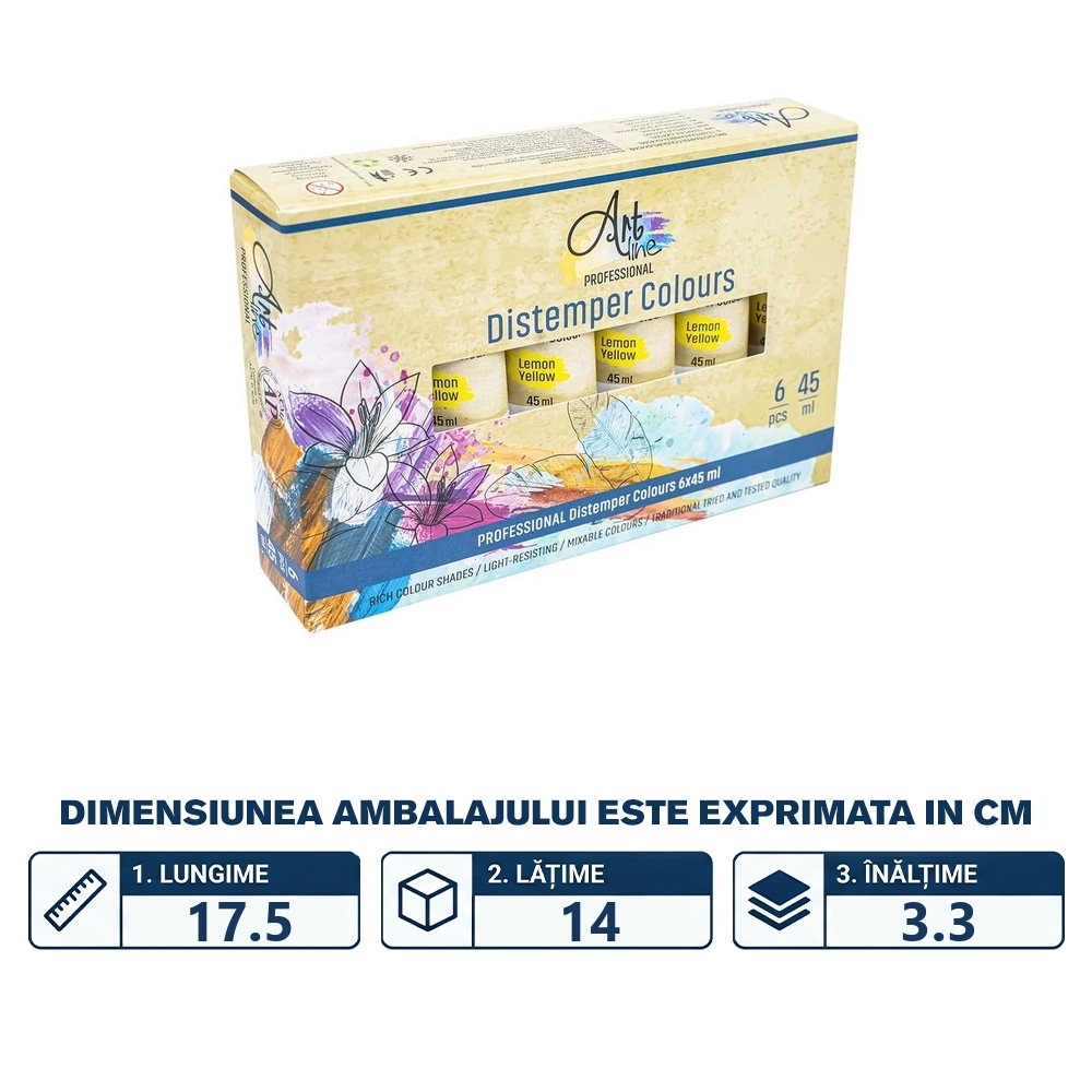 Tempera Art, GALBEN LAMAIE, 45ml, 6 buc/set - ARTLINE - imagine 2