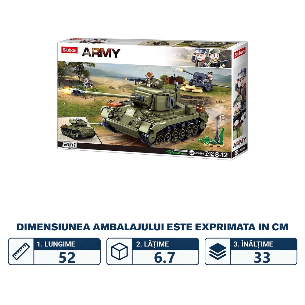 Set de constructie Army, 742 piese, Tanc american - Sluban - imagine 2