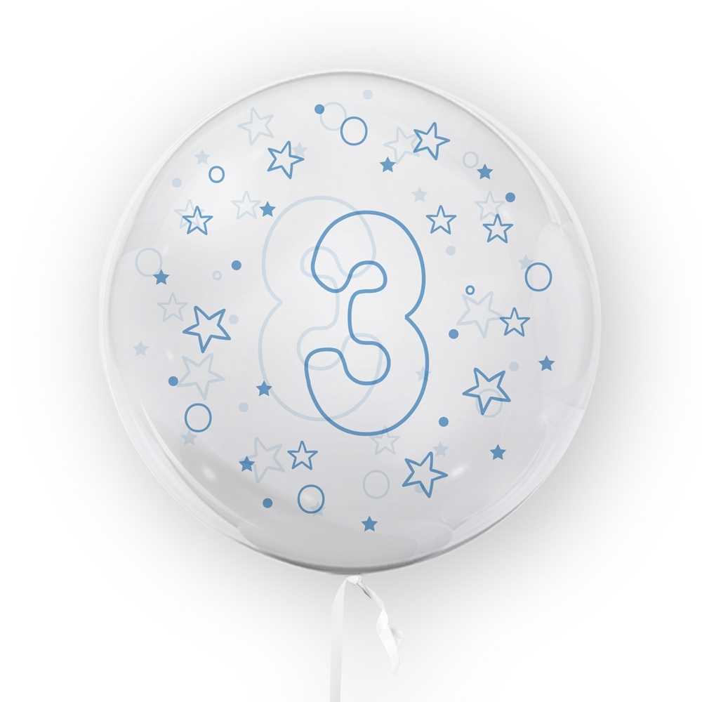 Balon transparent, 45 cm - cifra 3, baieti - TUBAN