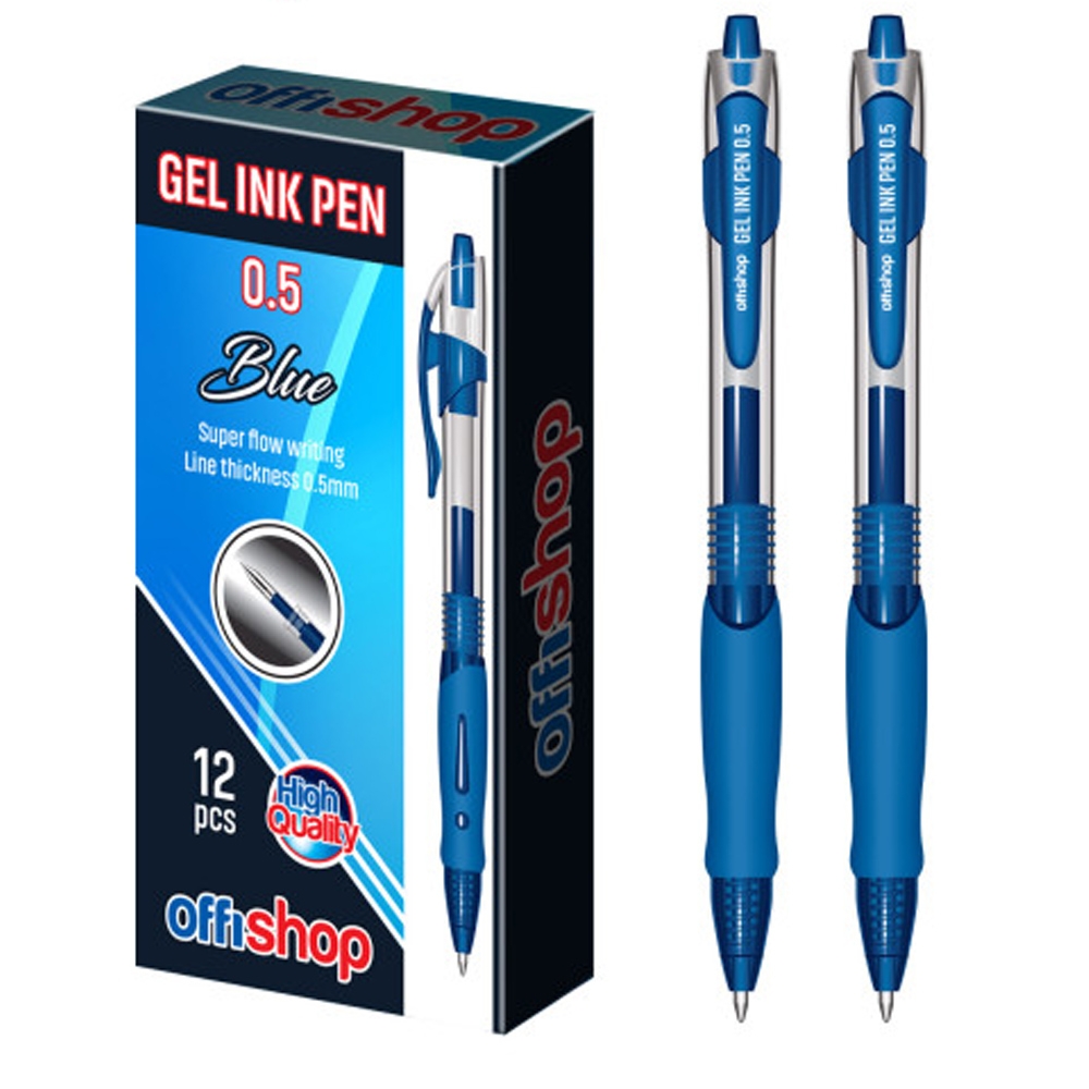 Pix cu gel, mina albastra, 0.5 mm, 12 buc/cutie - OFFISHOP