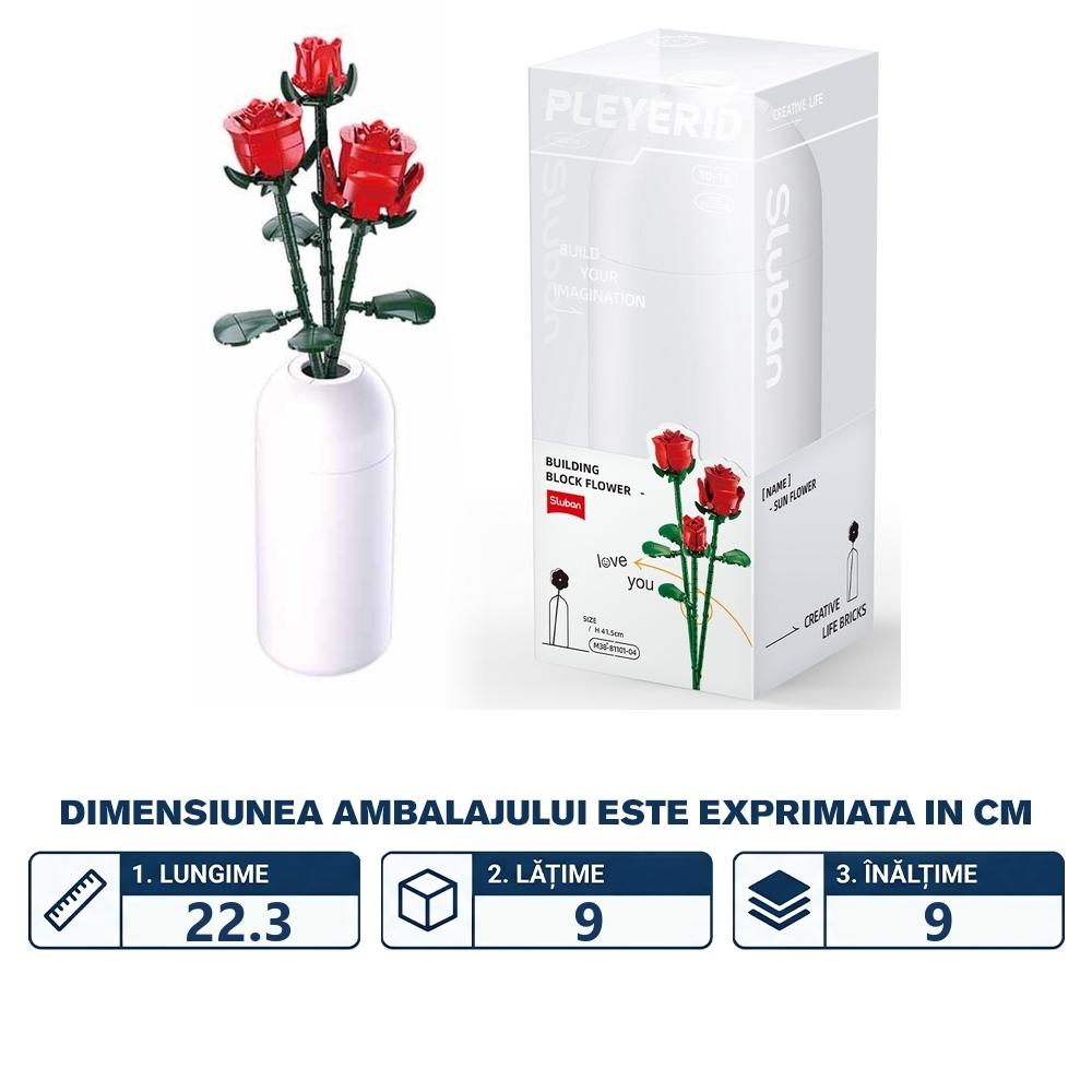 Set de Constructie Flowers, 258 piese, Trandafir Rosu - Sluban - imagine 2