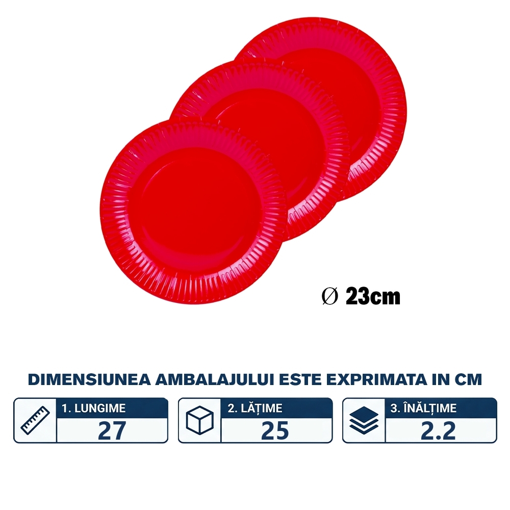 Farfurii carton pentru party, rosii, 23 cm, 10 buc/set - imagine 2