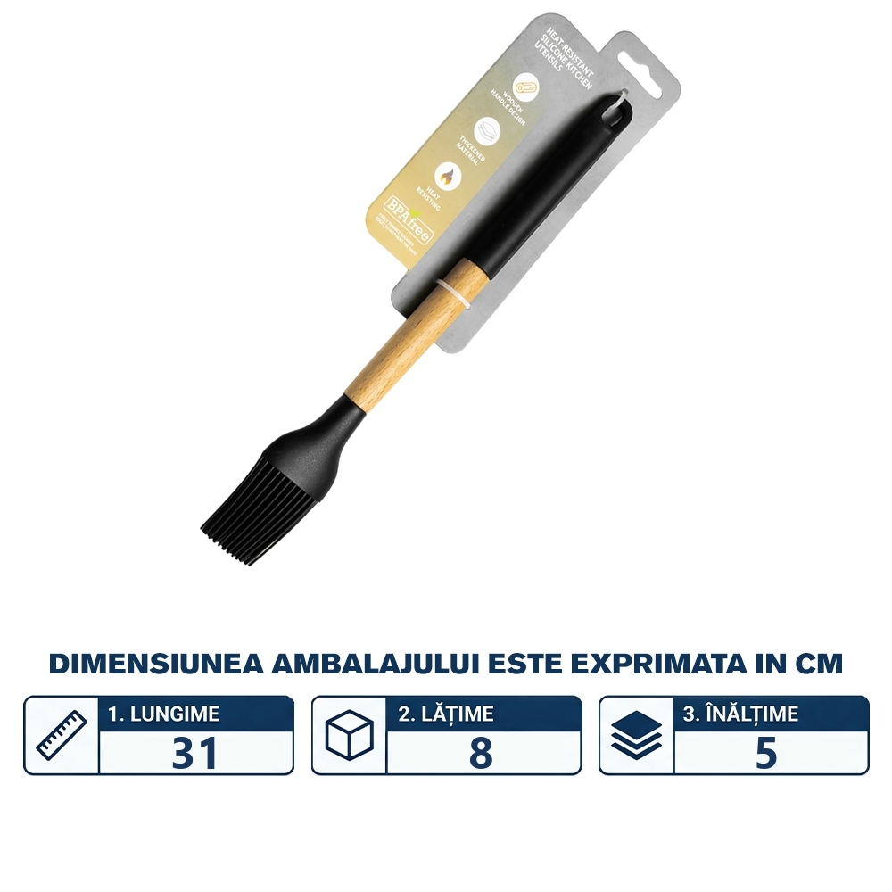 Pensula bucatarie, din silicon, cu maner din lemn - imagine 2