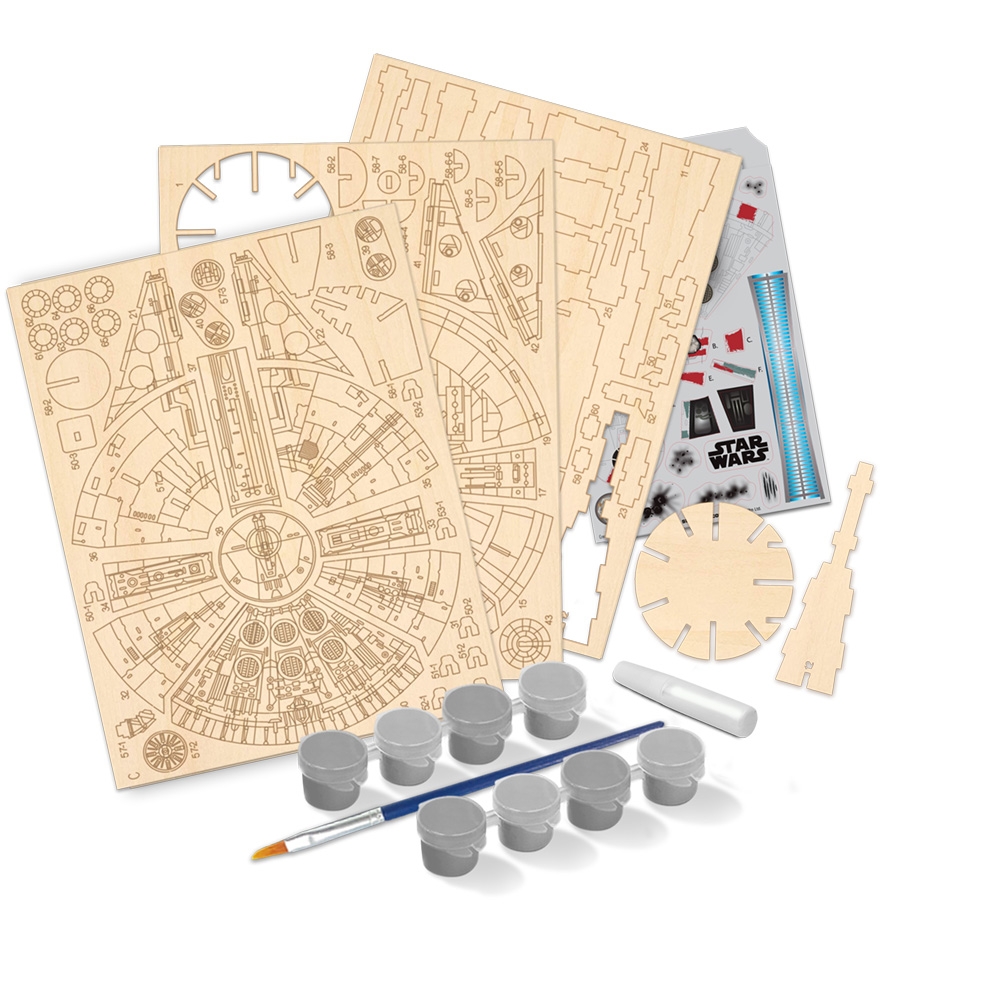 Star Wars - Macheta de asamblat, Millenium Falcon, 80+ piese din lemn - WOOD WORX - imagine 6