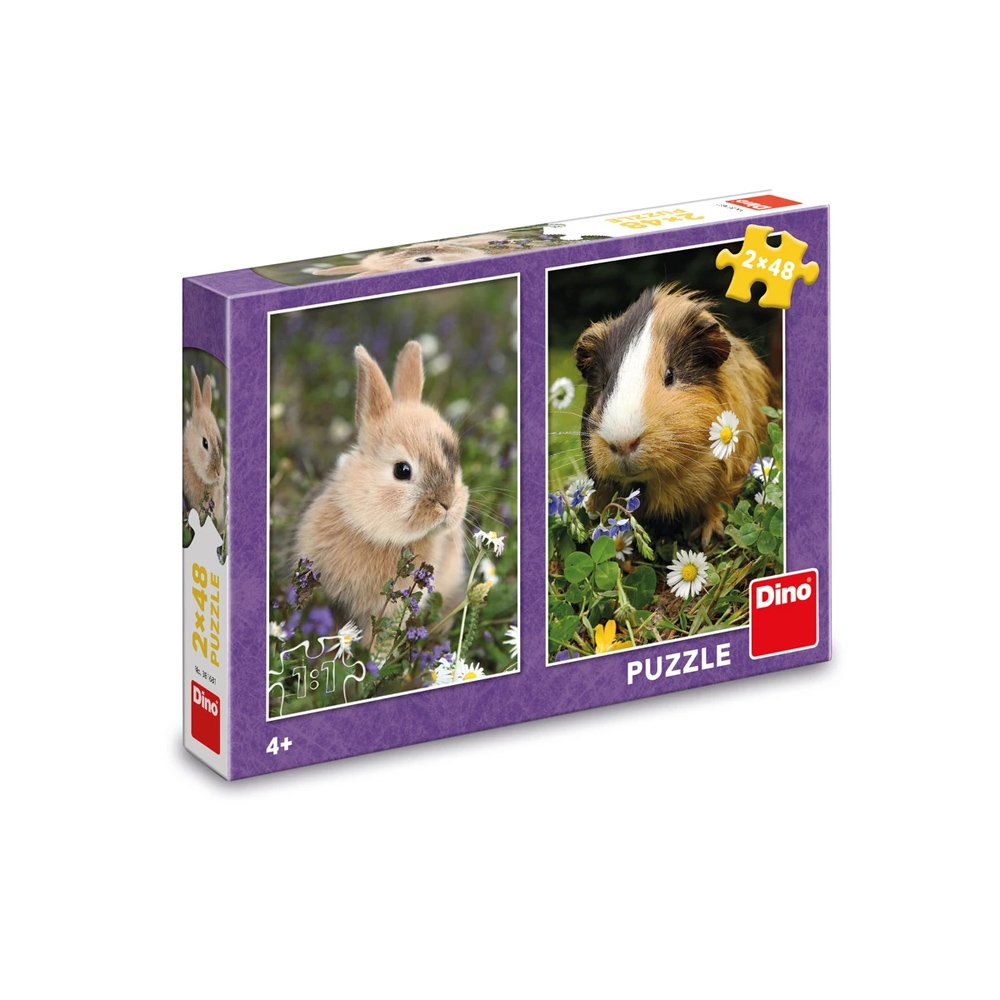 Puzzle 2x48 piese, Iepurasul si Porcusorul de Guinea - DINO TOYS - imagine 4