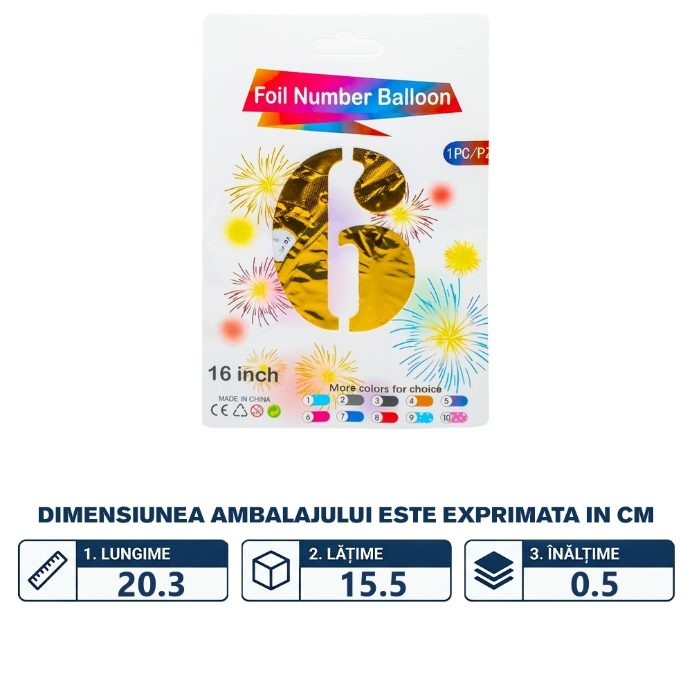 Balon, folie aluminiu, Auriu, cifra 6, 40 cm - imagine 2